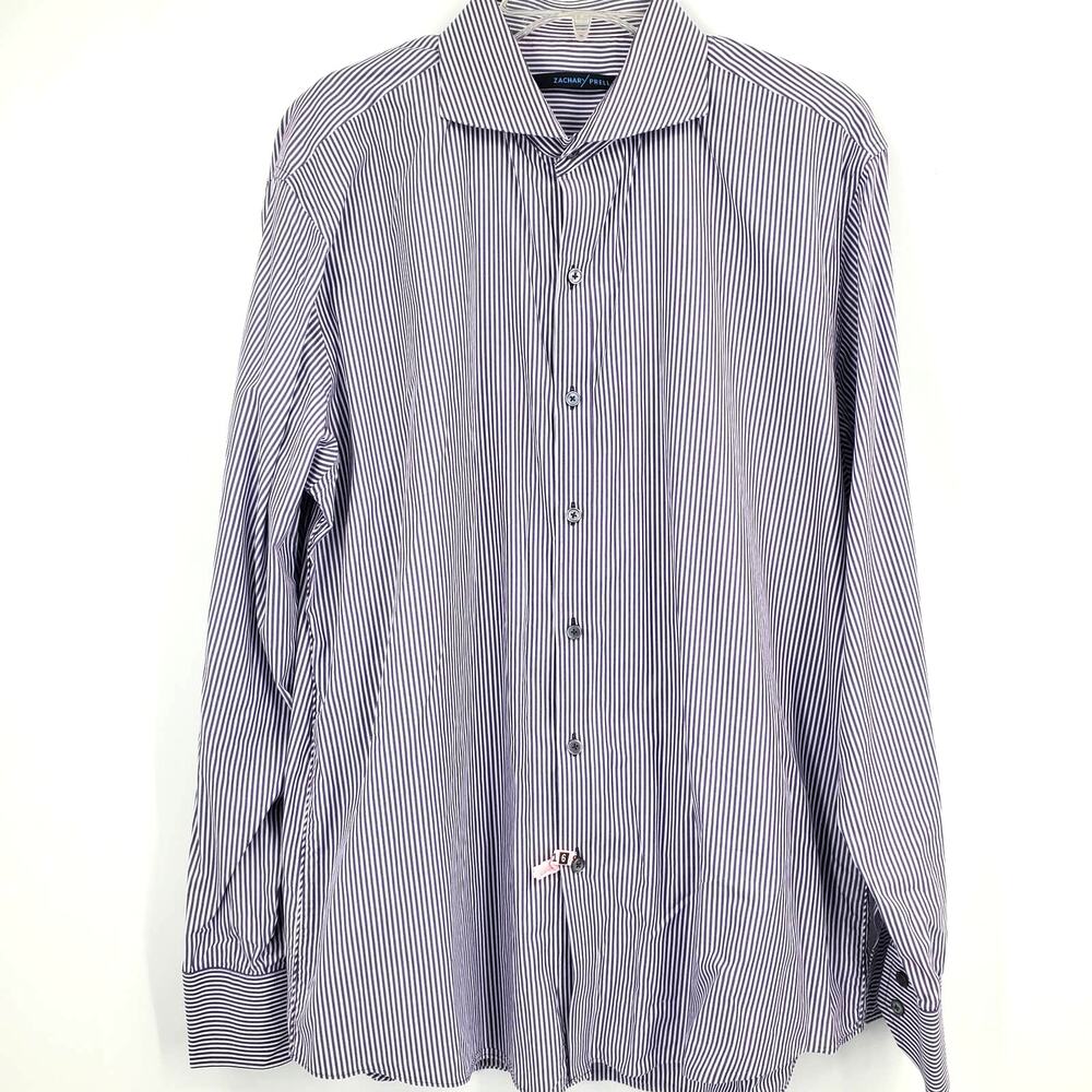Zachary Prell Striped Purple & White Button Long Sleeve Shirt Men's Size XL 1220